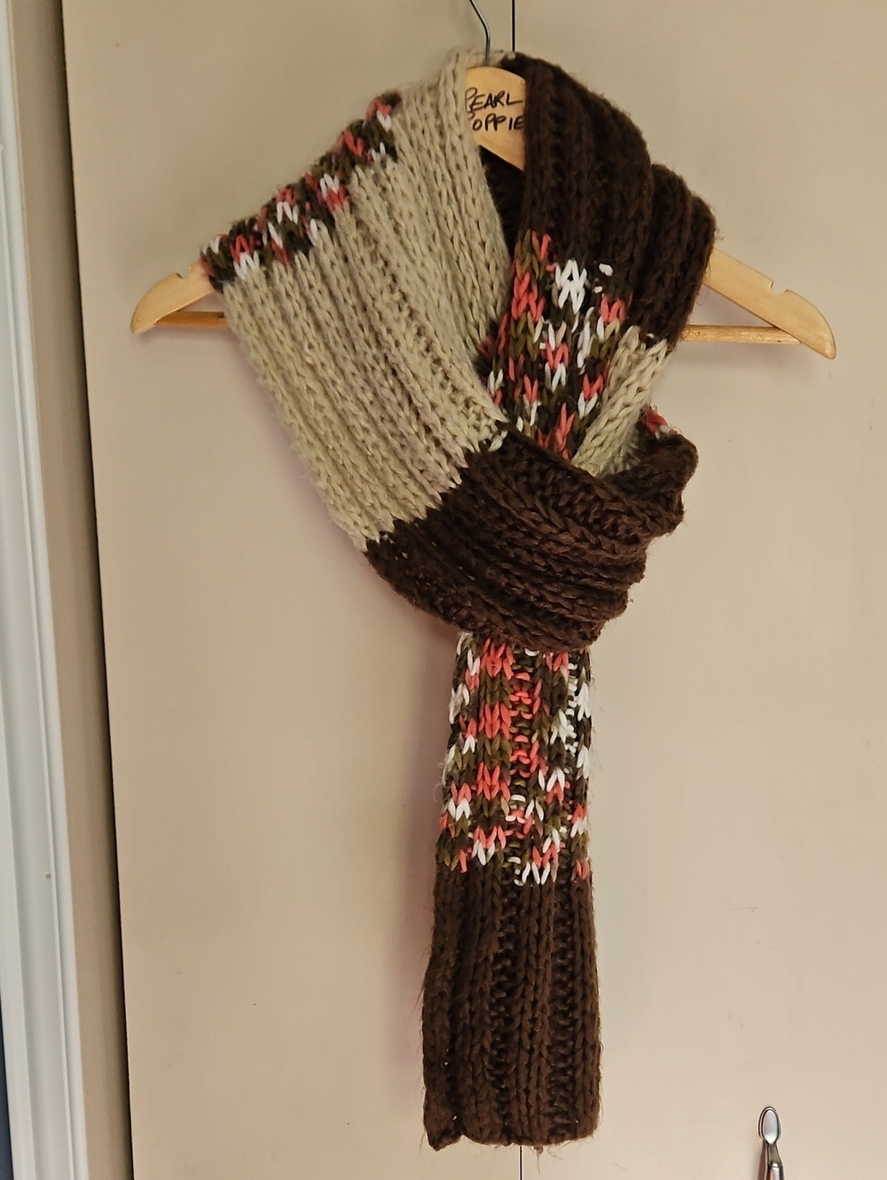 Hand-Knit Brown and Cream Multicolor Women's Scarf